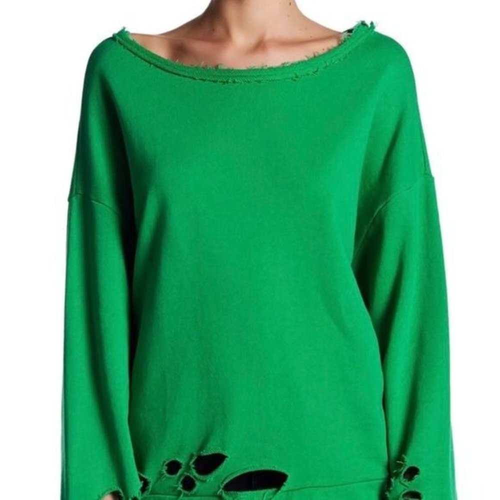TOV LA Sweatshirt Oversized Grass Green Distress Sz L